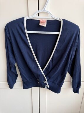 Vintage Sears Navy Nautical Wrap Cardigan Size 8 Made in Canada